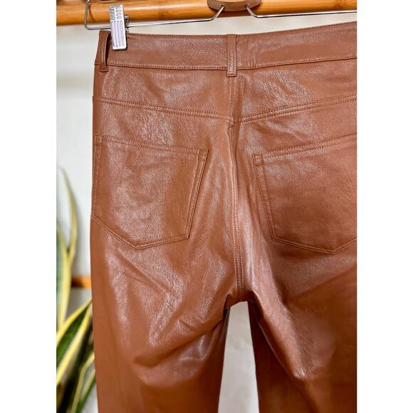 Paige Stella Super High Waist Straight Leg Faux Leather Pants Dark Argan - Picture 6 of 8